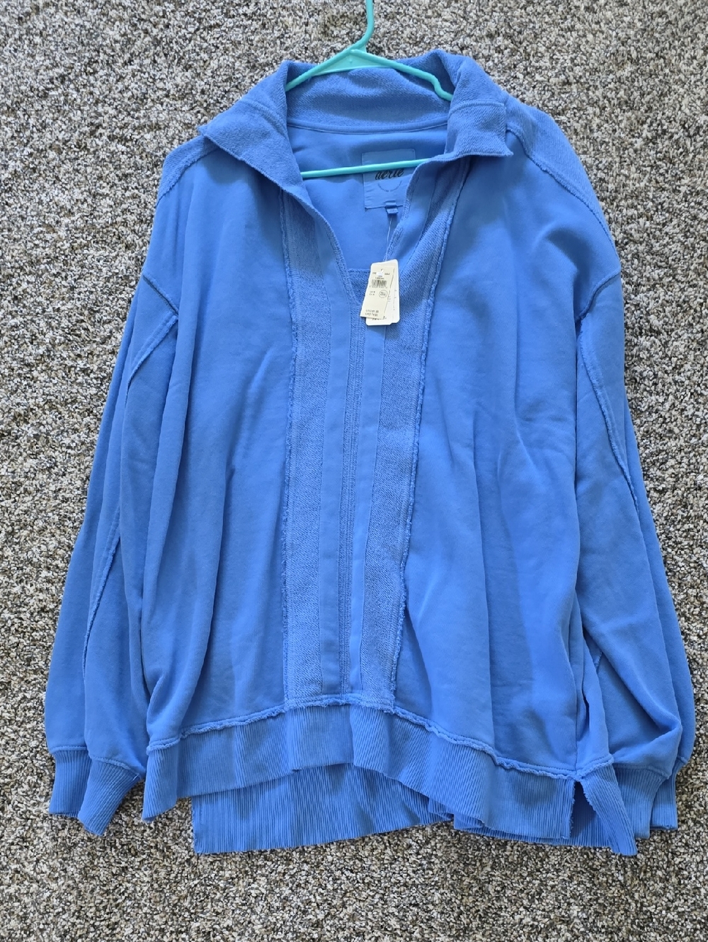 aerie Blue V-Neck Pullover Hoodie Sweater